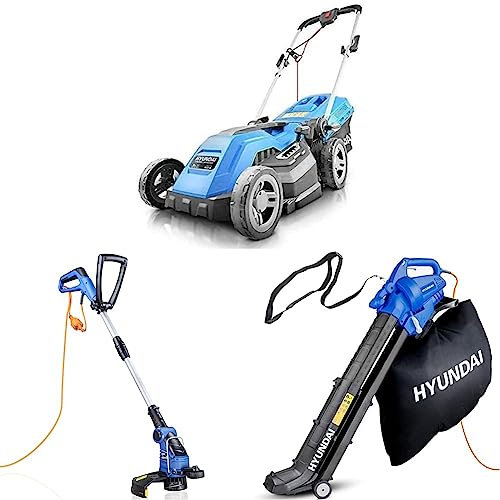 Hyundai HYM3800E 1600W Electric Lawnmower with 600W Trimmer, 29CM Cut & Leaf Blower, Garden Vacuum & Mulcher - 45L