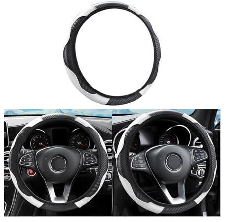 CGEAMDY Universal Car Steering Wheel Cover, Anti-Slip Breathable Durable Steering Wheel Cover Microfiber Leather, Diameter 37-38 cm Stitching Stretch Color Steering Wheel Protector (White) | Breathable, durable microfibre leather steering wheel cover, secure grip, for all seasons, car accessories