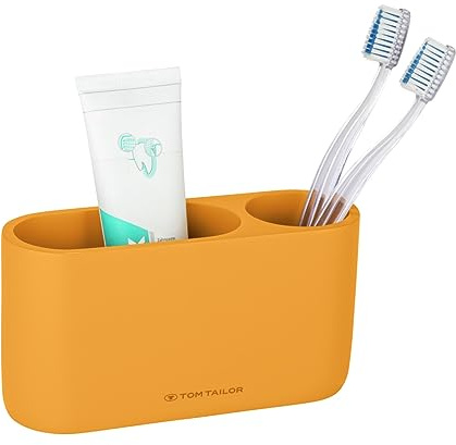 TOM TAILOR Bad-Organizer, stilvolle Aufbewahrung aus langlebigem Kunststoff, ideal als Zahnbürstenhalter oder Organizer für Kosmetik, dekoratives Zubehör für Badezimmer und Küche, Mustard, Gelb