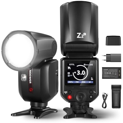 NEEWER Z2-C 2,4G TTL Rundkopf Blitzgeräte Speedlight für Canon, Blitzlicht mit Upgraded UI, Flashlight 2 Einstelllampen, TTL/M, 76Ws 1/8000s HSS 7,4V/2600mAh Lithium Akku 480 Voller Blitz