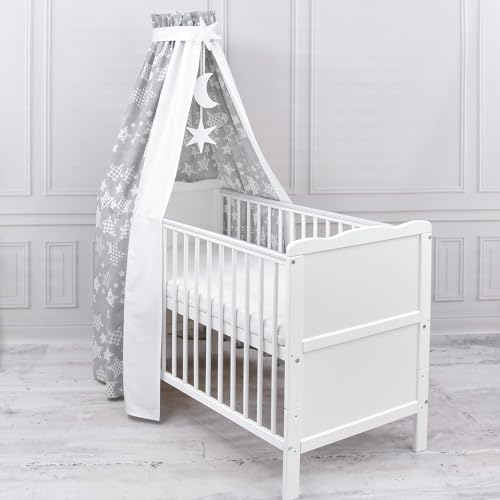 Generisch Baby Delux Babybett Himmel Betthimmel Baumwolle Baldachin für Babybett Kinderbett Wiege Stubenwagen Himmelstange Sterne Mond Applikationen Deko (Galaxy, mit Himmelstange)