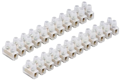 3A/5A/15A/30A/60A Electrical Connector Blocks 12 Way Clear Barrier Block Strip Wire Connector Electrical Choc Blocks Connecting for Wiring Cable Dual Row 12 Position (Pack 2, 5A)