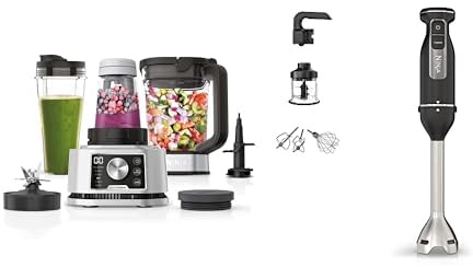 NINJA CB350EU Blender argent + Ninja Foodi 3-en-1 Mixeur, Mélangeur et Hachoir à main, démarrage progressif, 850W, noir CI100EU