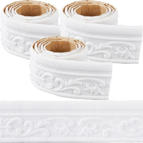 craspire Moulure de Couronne de 248x3.13cm en Mousse Blanche Auto Adhésive Flexible 2D Collante Vintage Décorative pour Papier Peint Bordure Murale en Mousse Plinthe Miroir Lignes Murales Décoration
