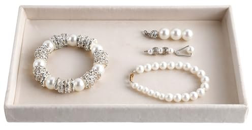 Jewelry Organizer Trays, Jewelry Organizer Drawer Insert, Velvet Jewelry Display Tray for Necklace, Jewelry Tray Flat Accessory Showcase for Ring Beads Bracelets Earrings (Beige Blank Trays)