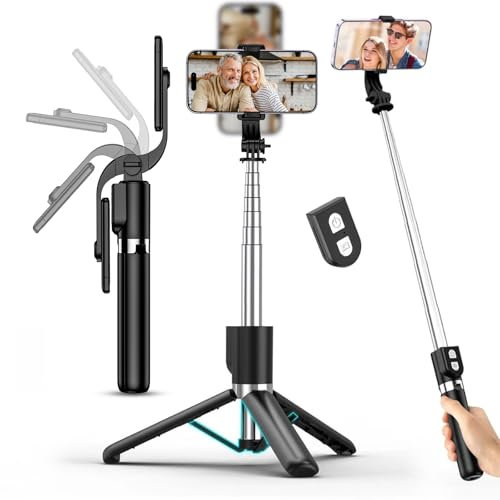 Portable Selfie Stick with Remote, Extendable Tripod for iPhone 15/14/13/12/11/X/8/7, Galaxy S23/S22/S21/S20/Note/Z Flip, Pixel, OnePlus, Travel Phone Mount