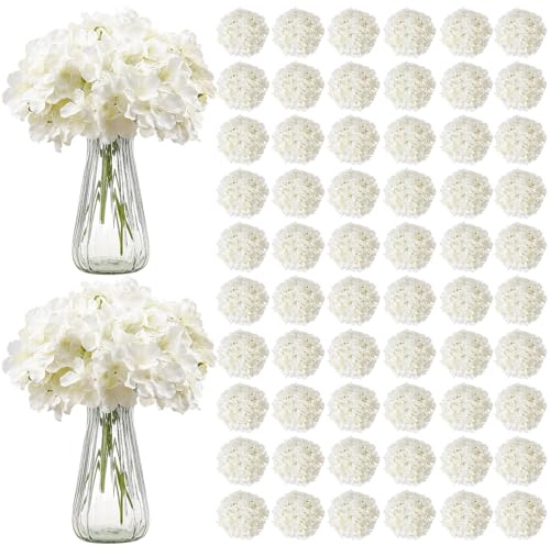 VEVOR Flores Artificiales, 205 Hortensias Artificiales de Seda Blanca de Aspecto Real a Granel, Artificiales Blancas con Tallos para Ramos de Boda, Centros de Mesa y Decoración de Mesas de Fiesta