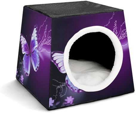 Lovely Purple Butterfly Capsule Cat Bed Stylish Cozy Space Foldable Windproof Dog House Cat Cave Cube Suitable for Small Pets