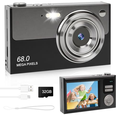 Caméra numérique 4K - UHD 48MP avec écran LCD 2,83 Pouces et Zoom numérique 18X Anti-Shake Caméra Photographie Vlogging avec Carte SD 32gb pour Enfants Etudiants Débutants Adolescents (Noir/Gris)