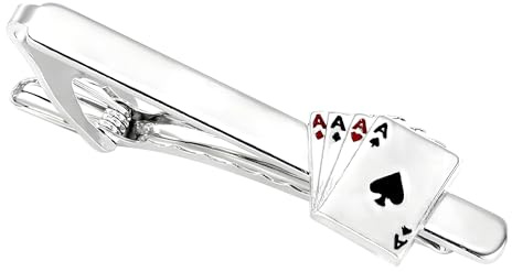 Elegante Poker Krawattenklammern aus Metall, Stilvolle Krawattenklammern Herren Langstil Metall und Klassische Krawattennadel Silber, Kreative Anzug Accessoires für Business, Hochzeit und Party