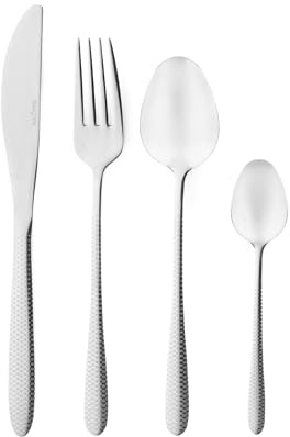 Salter Malton Cutlery Set - 32 Piece, 18/0 Stainless Steel Dinnerware, 8 Place Settings, Mirror Polished Finish, Includes Forks, Knives, Teaspoons, Tablespoons, Dishwasher Safe, 25 Year Guarantee | 18/0 stainless steel, mirror polished finish, dishwasher safe, gift box, spotted handle design, includes knives forks spoons
