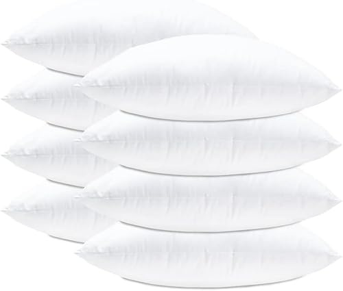 Priceless Discounts Online Set of 8 Cushion Pads 45cm x 45cm - White Polyster Square Cushions - Standard Stuffer Pack of Cushion Inserts | 18x18