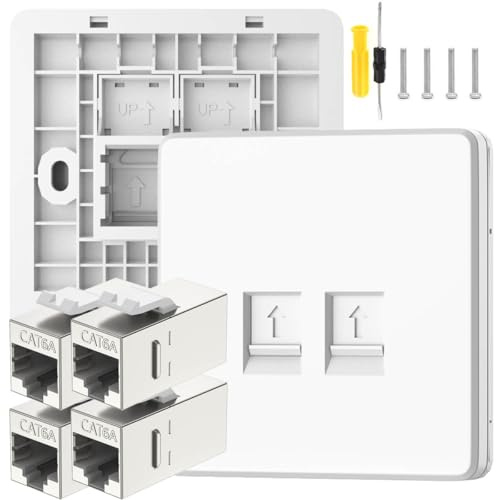 Acmerota CAT6A 10Gigabit Network Socket Ethernet RJ45 LAN Cable Faceplate Double Port RJ45 Wall Sockets CAT6A Ethernet Faceplate Dual-Pass Socket Box with RJ45 Coupler for Ethernet Cable Installation