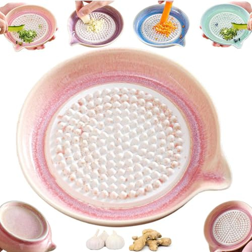 Ceramic Grater Plate - Gradient Porcelain Garlic Grater and Ginger Grinder Dish with Spout | Handheld Kitchen Tool for Cheese, Chocolate, Fruits & Vegetables | Easy to Clean, Compact 4.7 Size