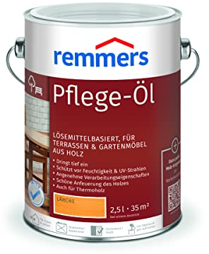 Remmers Pflege-Öl lärche, 2,5 Liter, Holzöl für Holz innen und außen, wasserabweisend, wetterfest, für Gartenmöbel und Holzterrassen geeignet