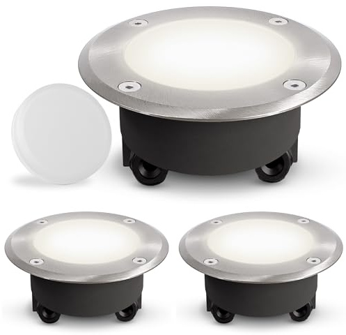SSC-LUXon 3 Stück flache LED Boden Einbaustrahler VISKOS - Bodenspot rund inkl. LED GX53 neutralweiß 5W - IP67 Bodenstrahler für Außen