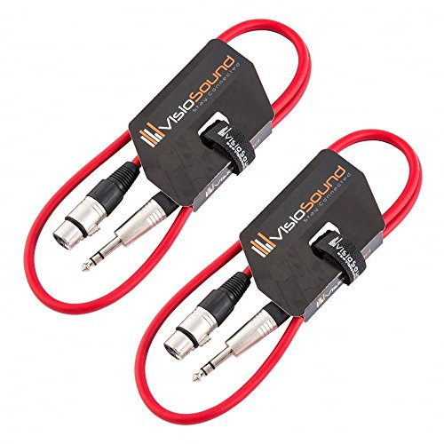 Female XLR 6.35mm Stereo TRS Jack Lead Audio Cable 2 Pack 1m Red/Red | 2 x Noiseless OFC Balanced Signal, Audio, Patch Cable / 4 Colours