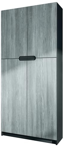 Vladon Büroschrank Logan V1, Made in Germany, Aktenschrank mit 5 Fächern und 4 Türen, Schwarz matt/Avola-Anthrazit (82 x 185 x 37 cm)
