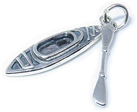 Ciondolo in argento sterling per kayak e pagaia .925 x 1 Ciondoli per kayak e kayak