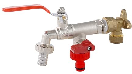 Wärmer System Double Duo Outlet Garden Tap with 15mm Brass Compression Fitting Wall Plate Elbow