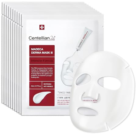 CENTELLIAN 24 Madeca Derma Face Mask (Intensive, 10pc) - Soothing Cotton Sheet Mask for Sensitive, All Skin Types, 24-Hour Hydration. Premium Korean Skin Care. TECA, Centella Asiatica, Madecassoside