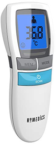 Homedics Termómetro Infrarrojo No Touch, Sin Contacto, Portátil, Lector De Temperatura En La Frente, Medición Instantánea De 1 Segundo, Pantalla Lcd Fácil De Leer, Alarma De Fiebre, Modo Nocturno