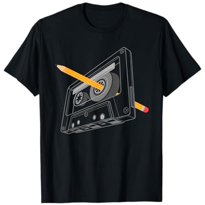 Vintage Rewind Funny 80s 90s Cassette Pencil Gift Men Women T-Shirt