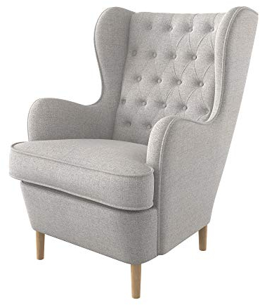 Furninero - Ohrensessel, Flügelstuhl, Flügel Sessel, tiefer gepolsterter, Chesterfield-Stil, gerundete Beine, Naturel Beige Stoff (Fleckenresistent/Licht zu reinigende), Beige