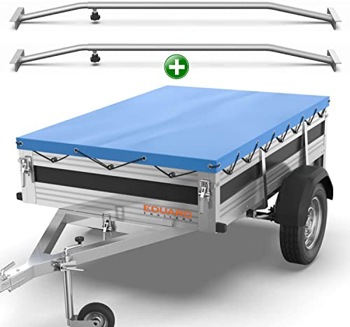 Tarpofix® Lona para Remolque Plana 266 x 160 x 10 cm + 2X Soporte Ajustable (140-210 cm) - Cubierta de PVC para Varios Remolques de Coches de 750kg & 1000kg