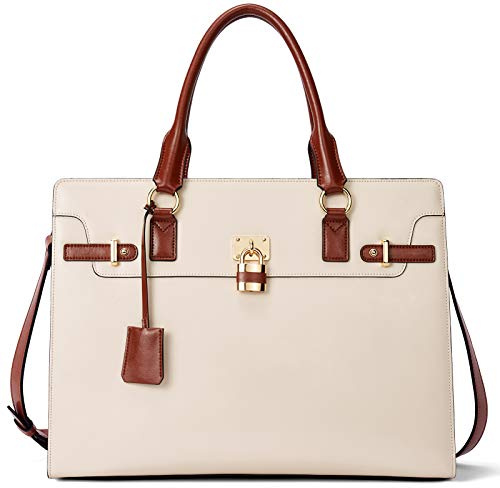 BOSTANTEN Leder Aktentasche Damen 15.6 Zoll Laptoptasche Frauen Businesstasche Schultertasche Umhängetasche Henkeltasche Vintage Beige