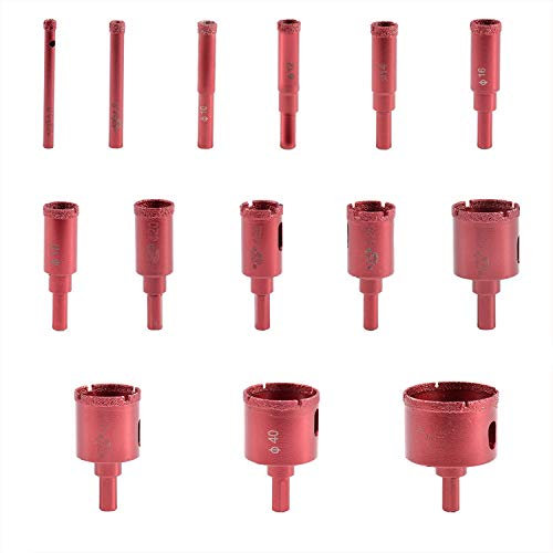 ExcInter 14PCS 6mm to 50mm Diamond Drill Bit Brazing Core Hole Saw Extractor Remover Tools for Tile Glass Marble Ceramic