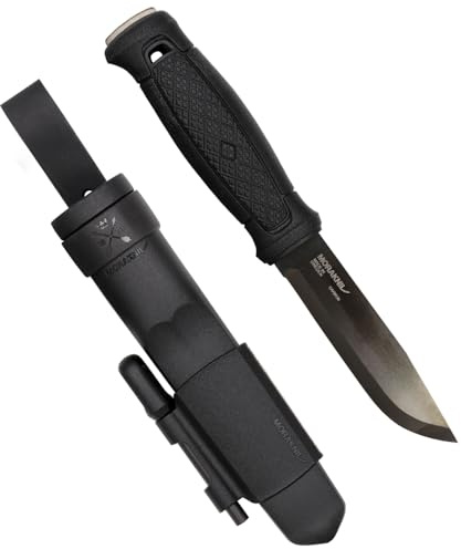 MORAKNIV Garberg BlackBlade™ avec Kit de survie - Lame 109 mm - Manche Polyamide - Etui Polymère, Noir