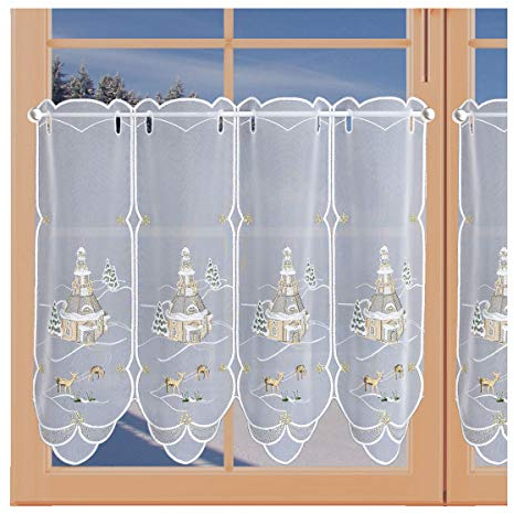 artex deko Scheibenhänger Winterkirche mit REH Weihnachts-Scheibengardine aus Plauener Spitze 30 x 80 cm