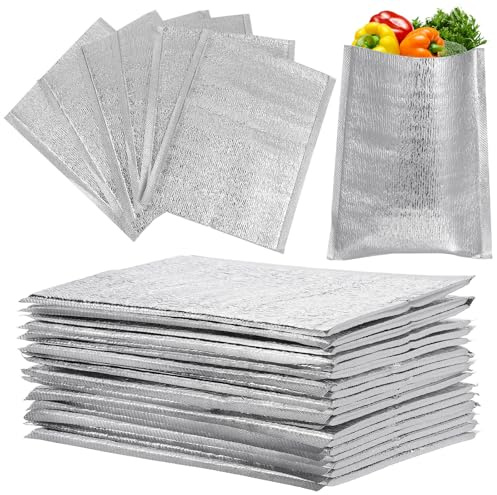 Yardwe Aluminium Foil Insulated Food Bags 20 pack Thermal Liner Insulation Bags 9.84 X 7.87 X 0.12 in Reusable Storage Bag for Snacks Fruits Vegetables Takeaway