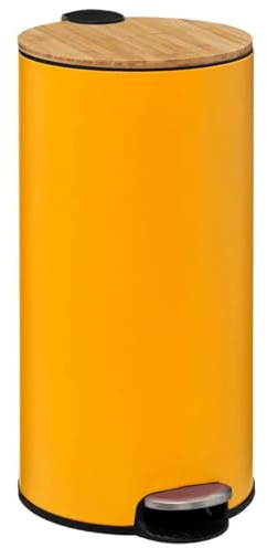 5five - poubelle couvercle bambou 30l modern color jaune moutarde