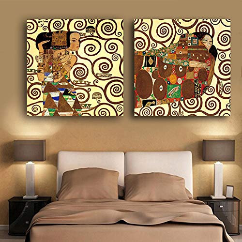 XIANGPEIFBH Poster e Stampe Gustav Klimt Albero della Vita Pittura Impressionista su Tela Vintage Pop Art Immagine da Parete per Soggiorno 70x70cm(28x28inx2 Cornice Interna