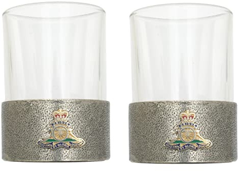 Gamekeepers Cottage gifts Royal Artillery Cut Out Pair of Pewter Based Round Shot Glasses 50ml Party Gift ME57