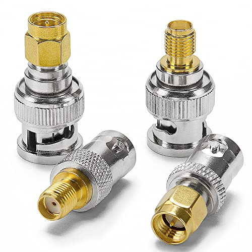 KUOQIY 4 Pezzi SMA a BNC RF Adattatore Kit in 4 Tipi, BNC Maschio/Femmina a SMA Maschio/Femmina Adattatore RF Antenna Coassiale Connettore per LAN Wireless, Cavo coassiale, Antenna WLAN Esterna