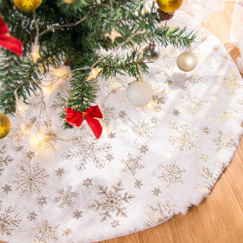 Lanpn Jupe de Sapin de Noël 120cm, Tapis de Sapin de Noel, Grande Flocon de Neige Doré Cache Pied, Couvre-Pied d'arbre pour Décoration Sapin Noel (Or, 120 cm)