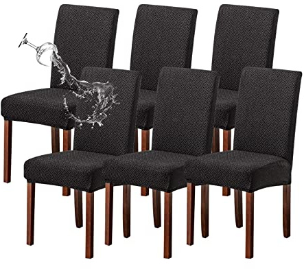 KELUINA Stretch-Stuhlhussen für Schwingstühle, Schwarz, 6er-Set | Elastischer Jacquard-Bezug mit Gummizug – passgenau, pflegeleicht und ideal für Alltag, Feiern und Gastronomie.