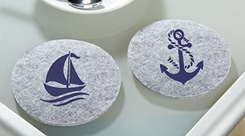 Seaside No.64 - Getränkeuntersetzer - Glasuntersetzer - Aufdruck - Tischdekoration aus Filz - Anker - Schiff - Durchmesser 10cm - hellgrau -rund (6er Set Anker)