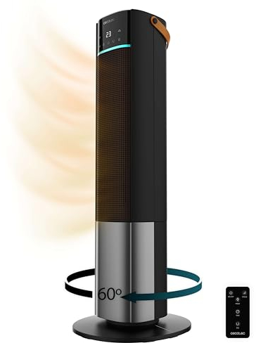 Cecotec Calefactor Eléctrico Cerámico de Pie ReadyWarm 2070 Max Ceramic Rotate Smart, 2000 W, Pantalla Digital, Control Táctil y Control remoto, Oscilación, 3 Modos, Termostato, 20 m²