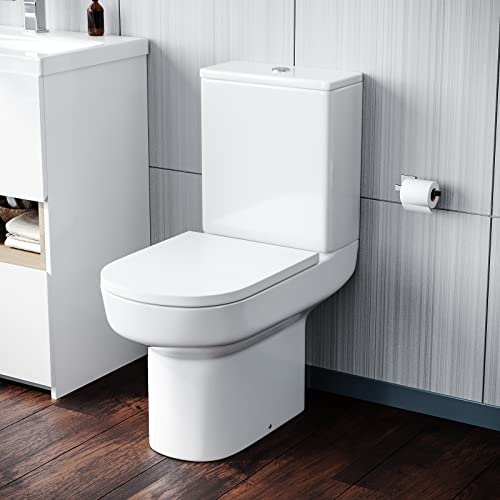 Nes Home Anna Stylish Round Rimless Close Coupled Toilet with Soft Close Seat