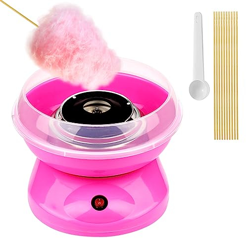 Kavolet Tragbare Zuckerwattemaschine, Desktop-Cotton Candy Machine, 450 W, Zuckerwatte Maschine mit Spritzschutzschüssel, Zuckerschaufel, 10 Stück Zuckerstangen für den Heimgebrauch