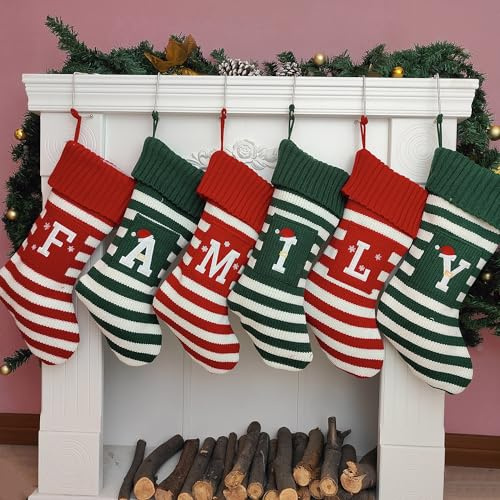 XENTUMI Christmas Stocking Knit Initial Christmas Stockings for Family Farmhouse Monogram Letter Christmas Stockings Christmas Decorations Gift Personalized Stocking Embroidered Letter A