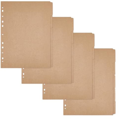 SUPERFINDINGS 20 Pz A4 5-Tab Divisori per Raccoglitori di Carta Kraft 4 Fori Perforati BurlyWood Vuoti Divisori per Indici di Carta Pagina Indice Tab Card per Notebook Raccoglitore A Fogli Sfusi