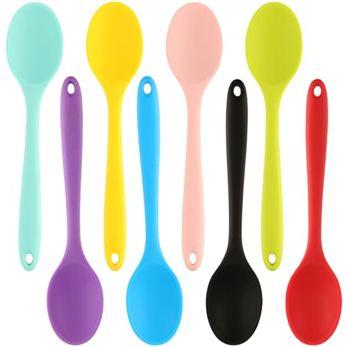 ZEONHEI 8 PCS 20CM Silicone Spoon Set, 8 Colours Non Stick Heat Resistant Silicone Table Spoons for Baking, Stirring, Scooping and Mixing