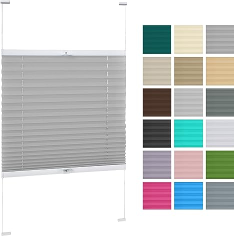 DECOOR Plissee Thermorollo Faltrollo nach Maß Breite 120-160 cm Höhe 120-219 cm 24 Farben Rollo für Fenster und Tür mit Bohren Fensterjalousien guter Sichtschutz und Sonnenschutz mit Farbmuster