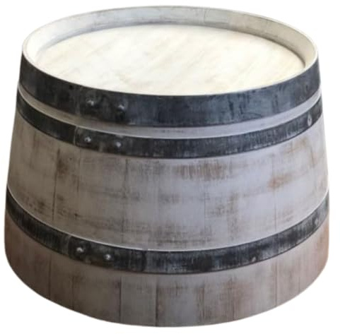 Fass-Schmiede Weinfass Couchtisch aus halbiertem Weinfass Beistelltisch Sofatisch (Shabby White)