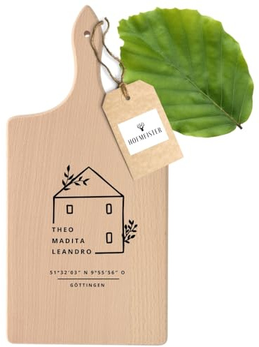 HOFMEISTER® Schneidebrett Buche personalisiert mit Gravur, 38 x 18 x 2 cm – Griffbrett mit Wunschtext – Geschenk zu Hochzeit, Einzug und Weihnachten, Handarbeit (1 Stück)
